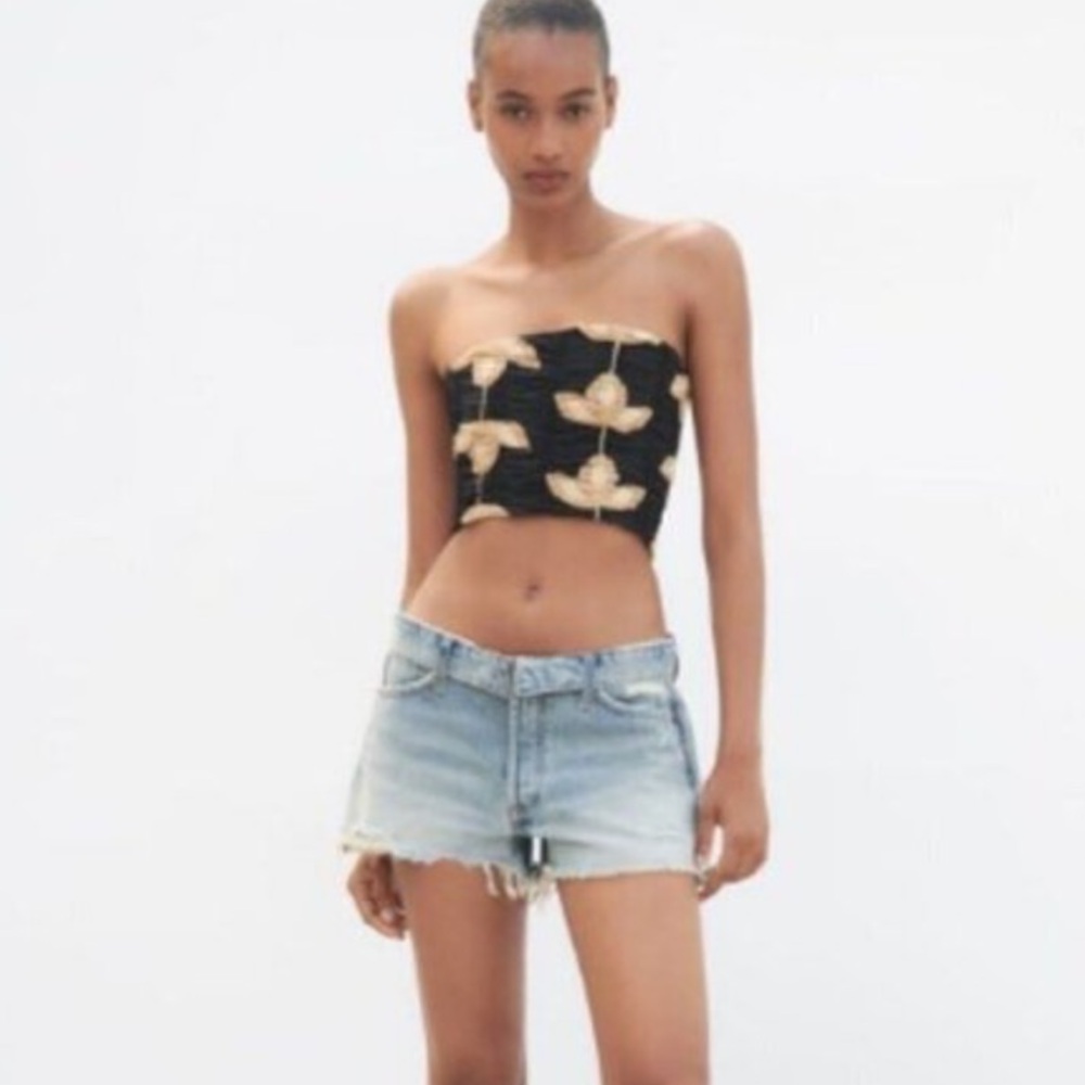 Zara Black and Beige Embroidered Tube Top NWT